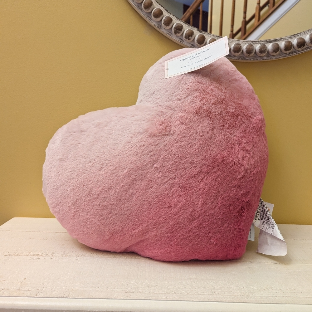 Cupcakes & Cashmere 💕 Pink Ombre Faux Fur Decorative Heart Pillow